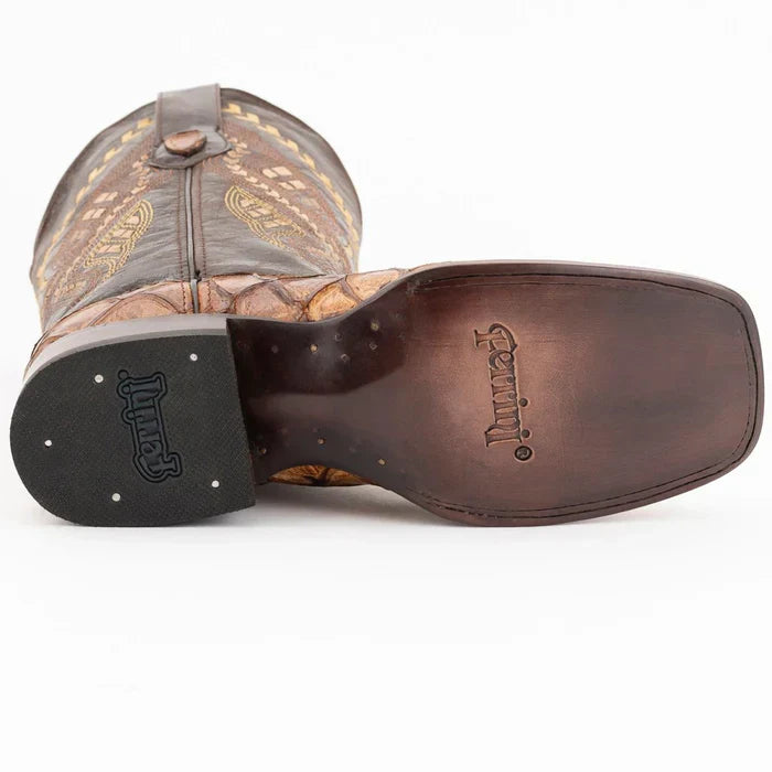 Ferrini Bronco Men's Print Pirarucu Fish Boots Handcrafted Cognac 4339361 - D