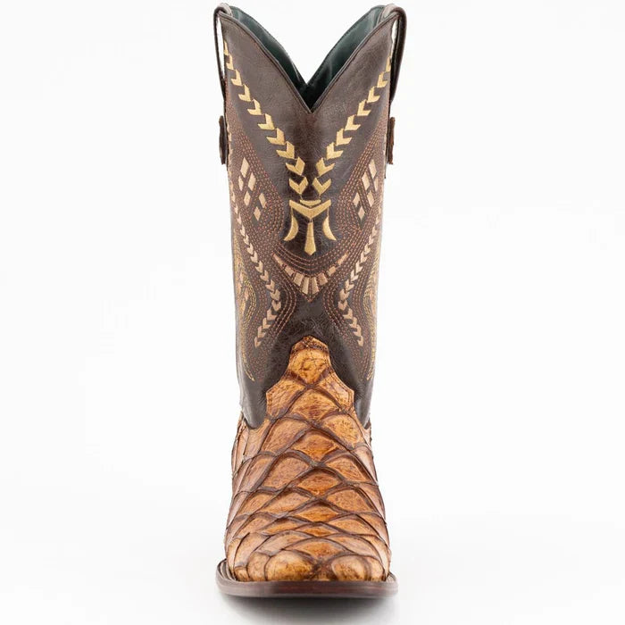 Ferrini Bronco Men's Print Pirarucu Fish Boots Handcrafted Cognac 4339361 - D