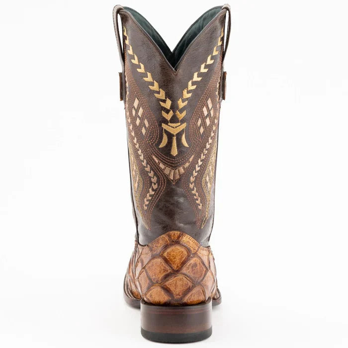 Ferrini Bronco Men's Print Pirarucu Fish Boots Handcrafted Cognac 4339361 - D