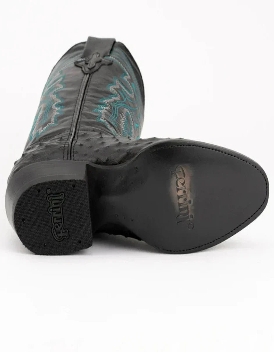 Ferrini Men's Colt Full Quill Ostrich Boots Handcrafted - Black - Black