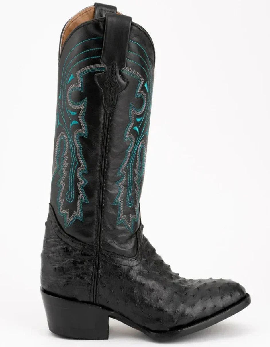 Ferrini Men's Colt Full Quill Ostrich Boots Handcrafted - Black - Black