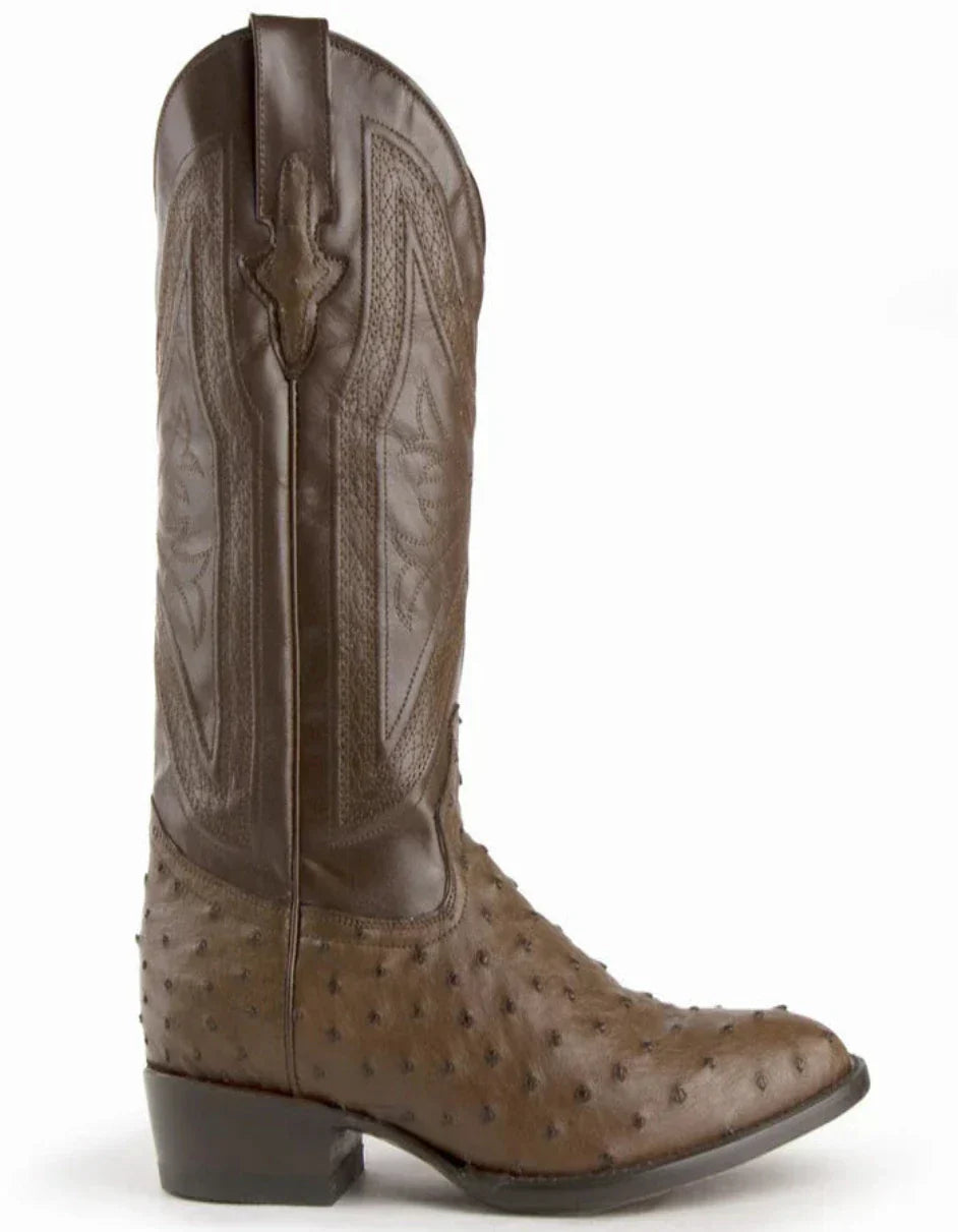 Ferrini Men's Colt Full Quill Ostrich Boots Handcrafted - Kango Brown - 8D