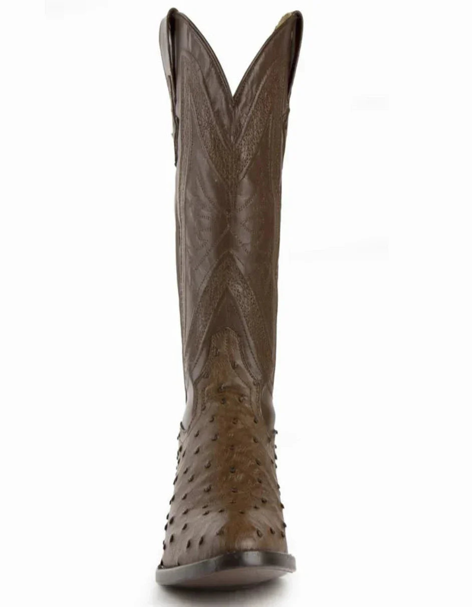 Ferrini Men's Colt Full Quill Ostrich Boots Handcrafted - Kango Brown - 8D