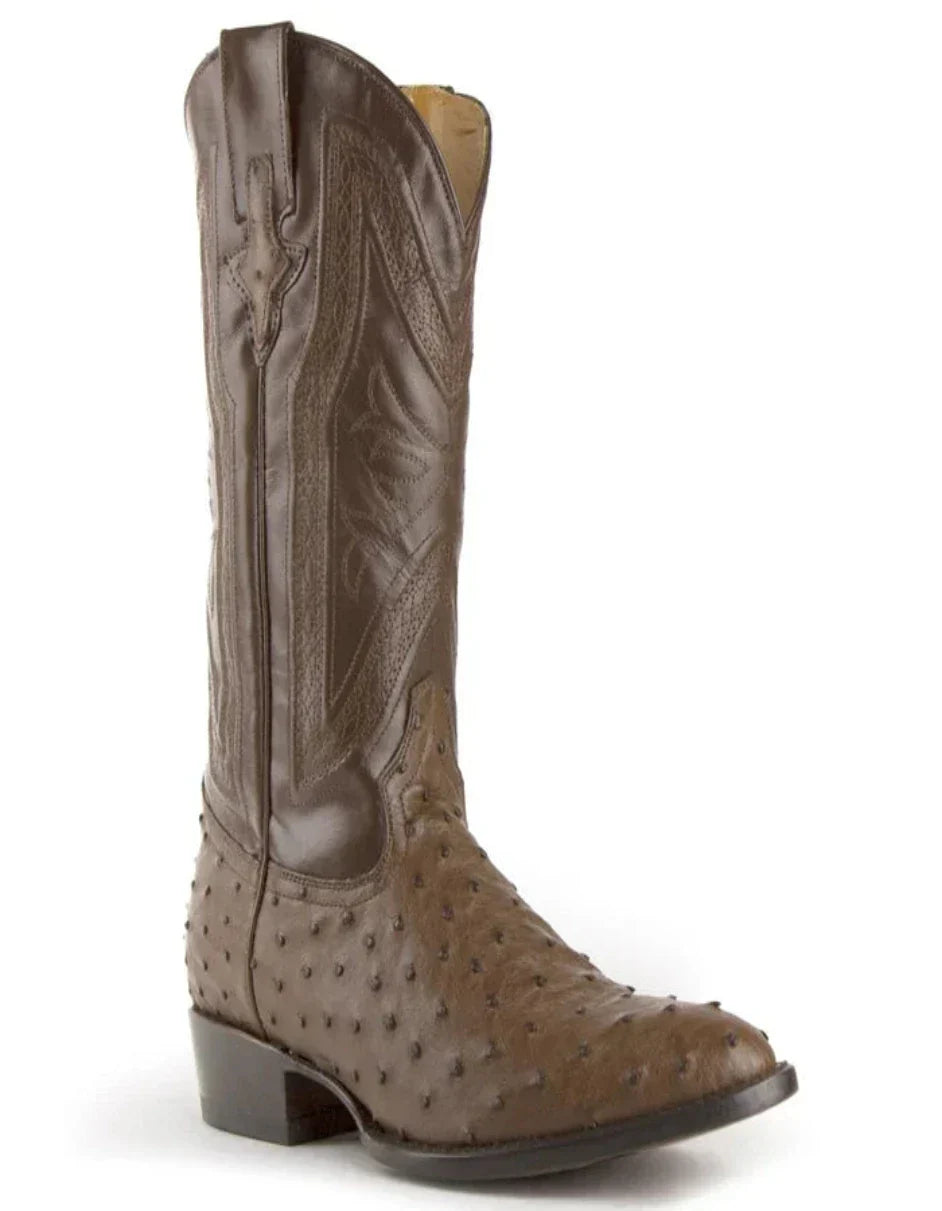 Ferrini Men's Colt Full Quill Ostrich Boots Handcrafted - Kango Brown - 8D