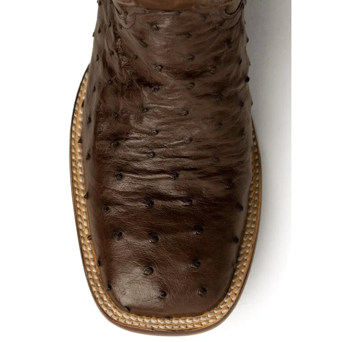 Ferrini Men's Colt Full Quill Ostrich Square Toe Boots Handcrafted - Chocolate - 6