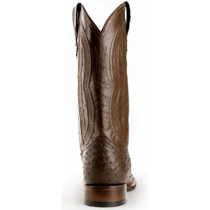 Ferrini Men's Colt Full Quill Ostrich Square Toe Boots Handcrafted - Chocolate - 6