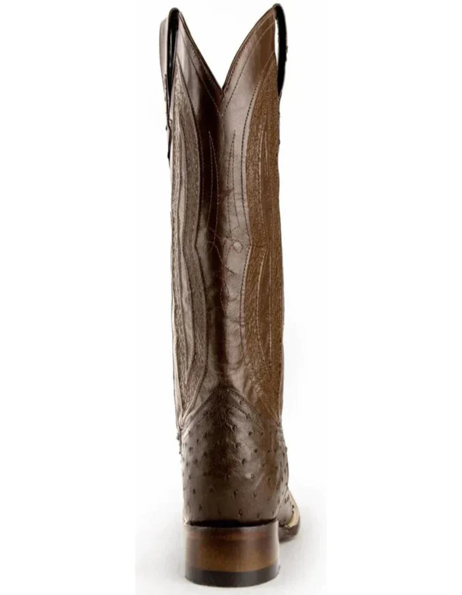 Ferrini Men's Colt Full Quill Ostrich Square Toe Boots Handcrafted - Chocolate - 8D