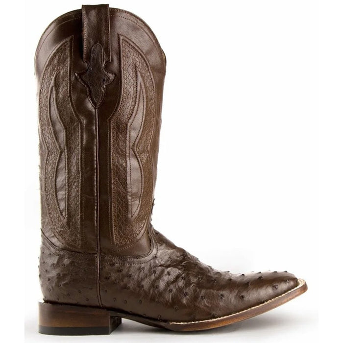 Ferrini Men's Colt Full Quill Ostrich Square Toe Boots Handcrafted - Chocolate - 6