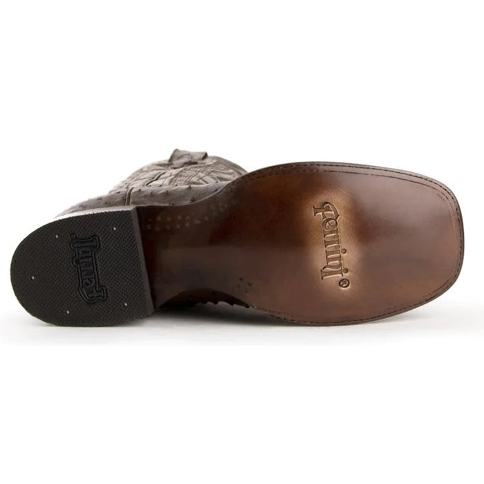 Ferrini Men's Colt Full Quill Ostrich Square Toe Boots Handcrafted - Chocolate - 6