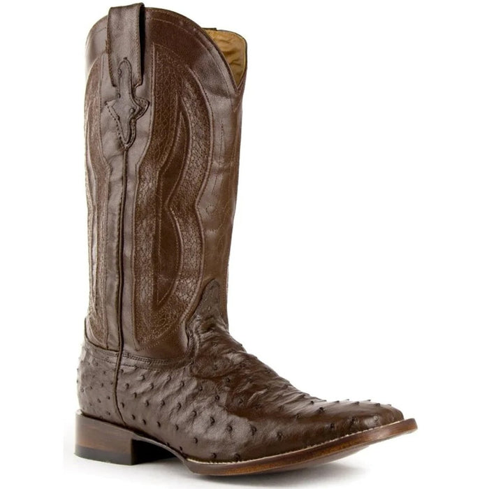 Ferrini Men's Colt Full Quill Ostrich Square Toe Boots Handcrafted - Chocolate - 6