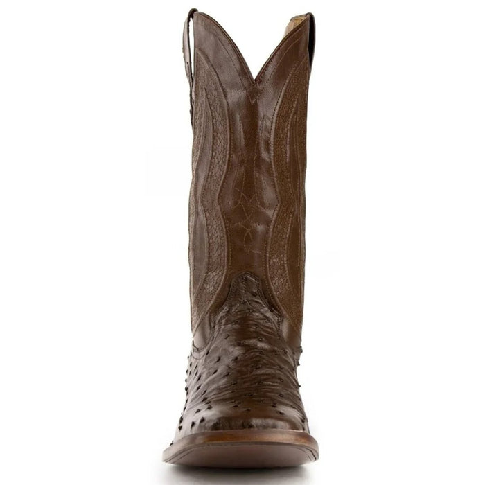 Ferrini Men's Colt Full Quill Ostrich Square Toe Boots Handcrafted - Chocolate - 6