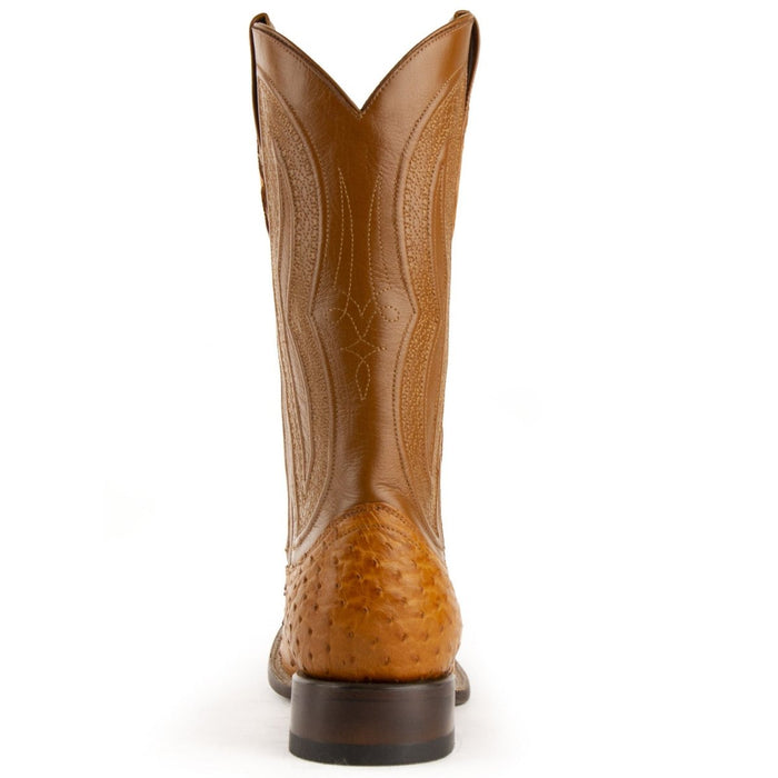 Ferrini Men's Colt Full Quill Ostrich Square Toe Boots Handcrafted - Cognac - 6
