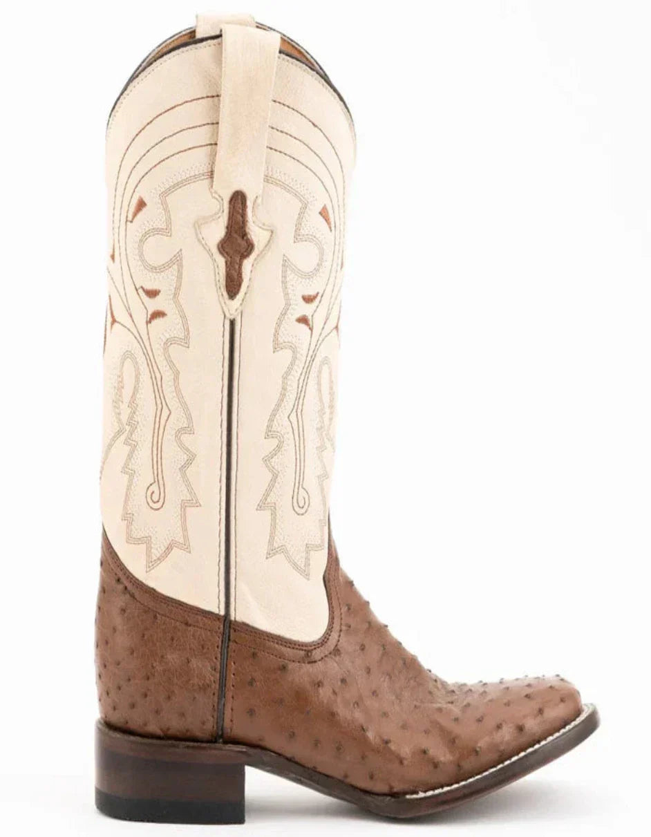 Ferrini Men's Colt Full Quill Ostrich Square Toe Boots Handcrafted - Kango Brown - 8D