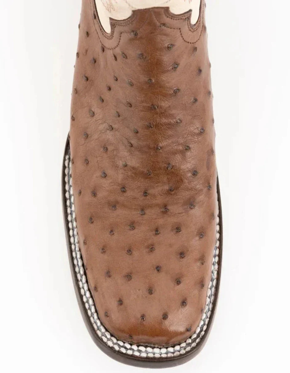 Ferrini Men's Colt Full Quill Ostrich Square Toe Boots Handcrafted - Kango Brown - 8D