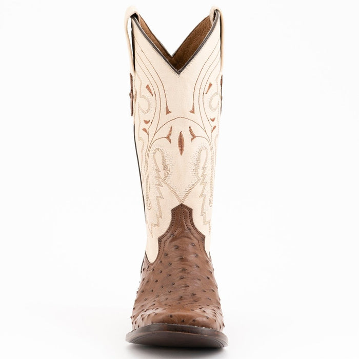 Ferrini Men's Colt Full Quill Ostrich Square Toe Boots Handcrafted - Kango Brown - 6