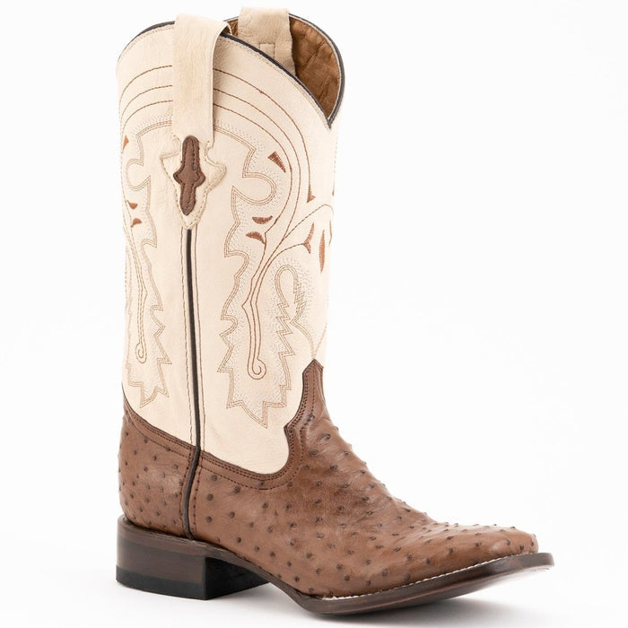 Ferrini Men's Colt Full Quill Ostrich Square Toe Boots Handcrafted Leather  - Kango Brown - 6