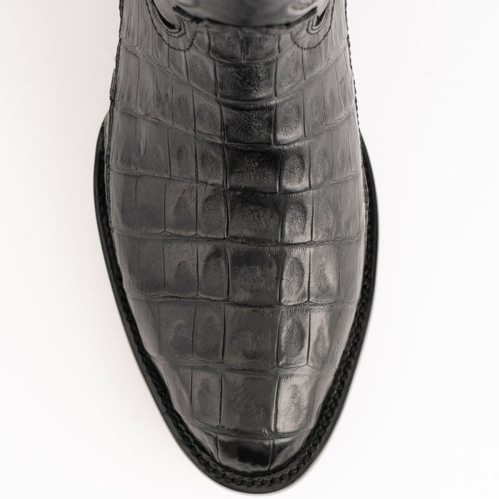Ferrini Men's Dakota Belly Caiman Western Boots - Round Toe Handcrafted Black - 6
