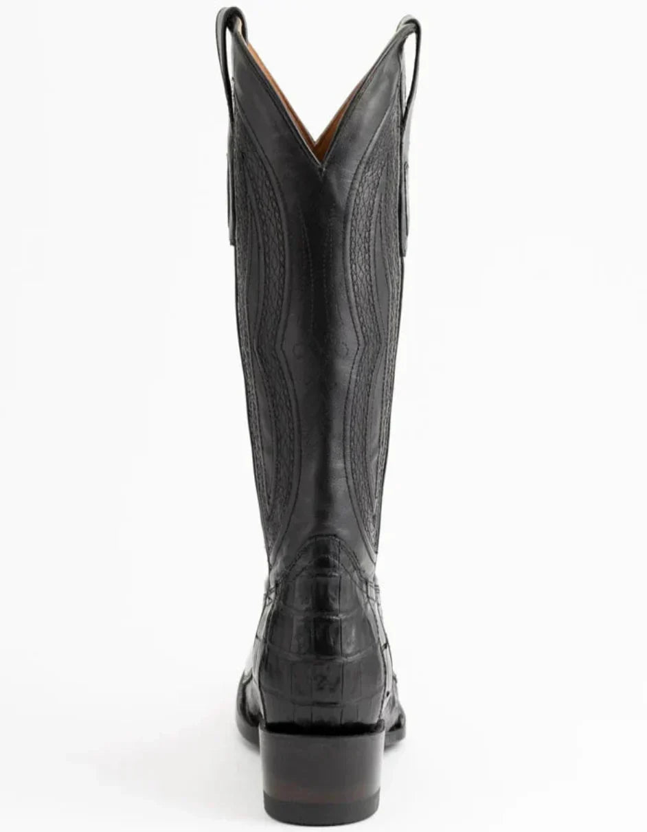 Ferrini Men's Dakota Belly Caiman Western Boots - Round Toe Handcrafted Black - 9D