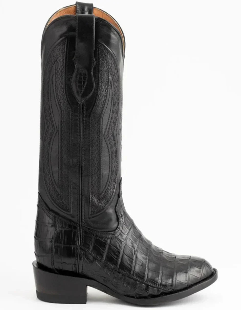 Ferrini Men's Dakota Belly Caiman Western Boots - Round Toe Handcrafted Black - 9D