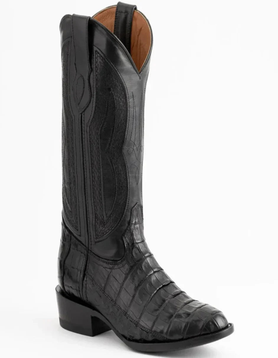 Ferrini Men's Dakota Belly Caiman Western Boots - Round Toe Handcrafted Black - 9D