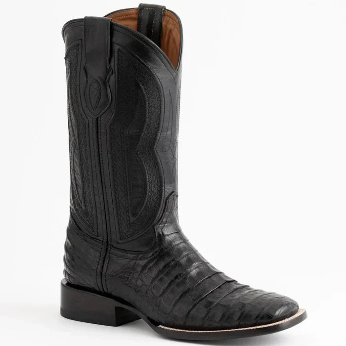 Ferrini Men's Dakota Belly Caiman Western Boots - Square Toe Handcrafted Black - 8.5D