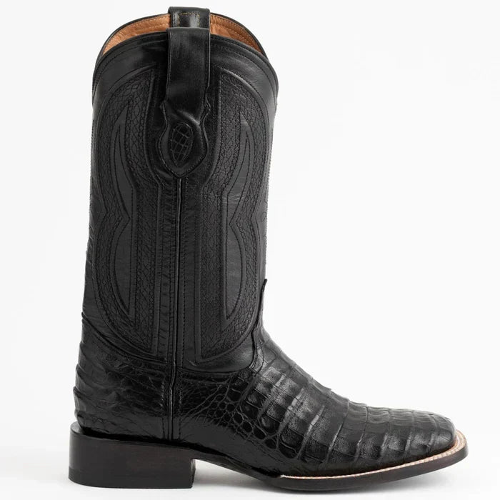 Ferrini Men's Dakota Belly Caiman Western Boots - Square Toe Handcrafted Black - 8.5D