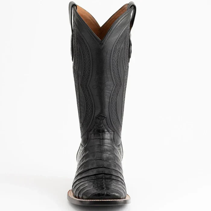 Ferrini Men's Dakota Belly Caiman Western Boots - Square Toe Handcrafted Black - 8.5D