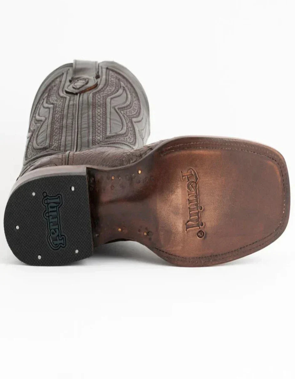 Ferrini Men's Dakota Belly Caiman Western Boots - Square Toe Handcrafted Chocolate - 8D