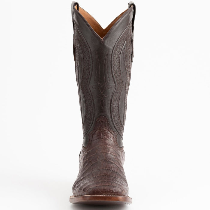 Ferrini Men's Dakota Belly Caiman Western Boots - Square Toe Handcrafted Chocolate - 6