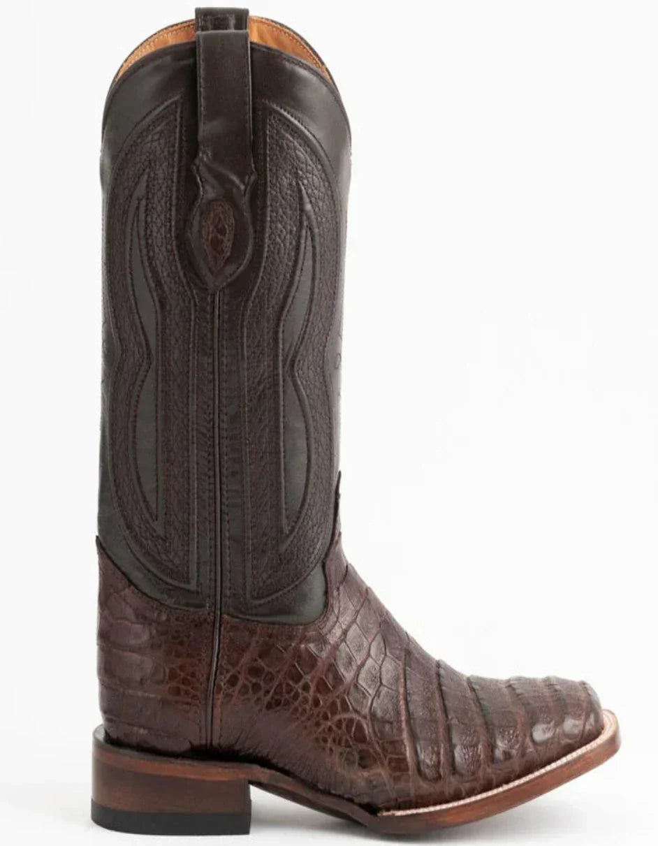 Ferrini Men's Dakota Belly Caiman Western Boots - Square Toe Handcrafted Chocolate - 8D