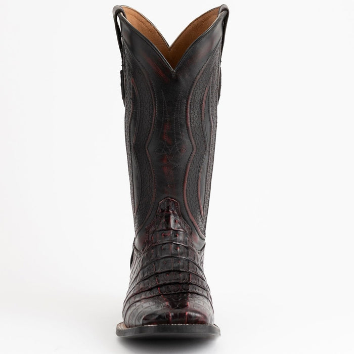 Ferrini Men's Dakota Hornback Caiman Boots - Square Toe Handcrafted Black Cherry - 6
