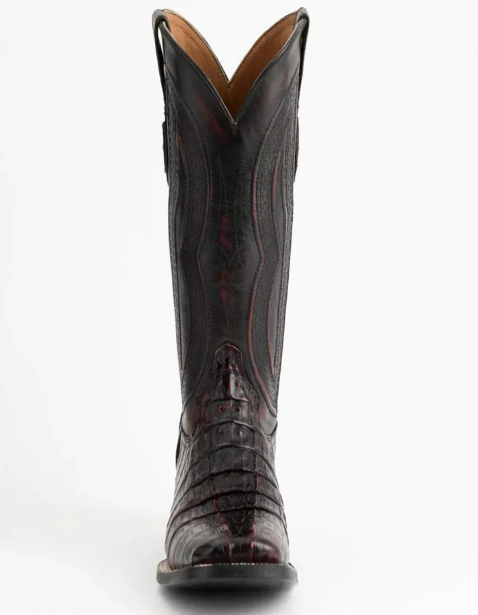 Ferrini Men's Dakota Hornback Caiman Boots - Square Toe Handcrafted Black Cherry - 9D