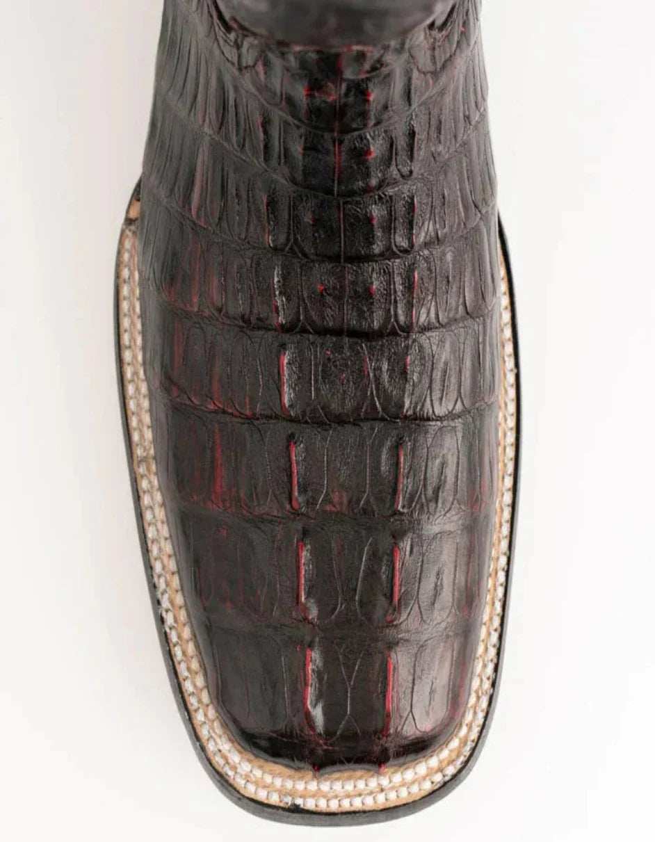 Ferrini Men's Dakota Hornback Caiman Boots - Square Toe Handcrafted Black Cherry - 9D