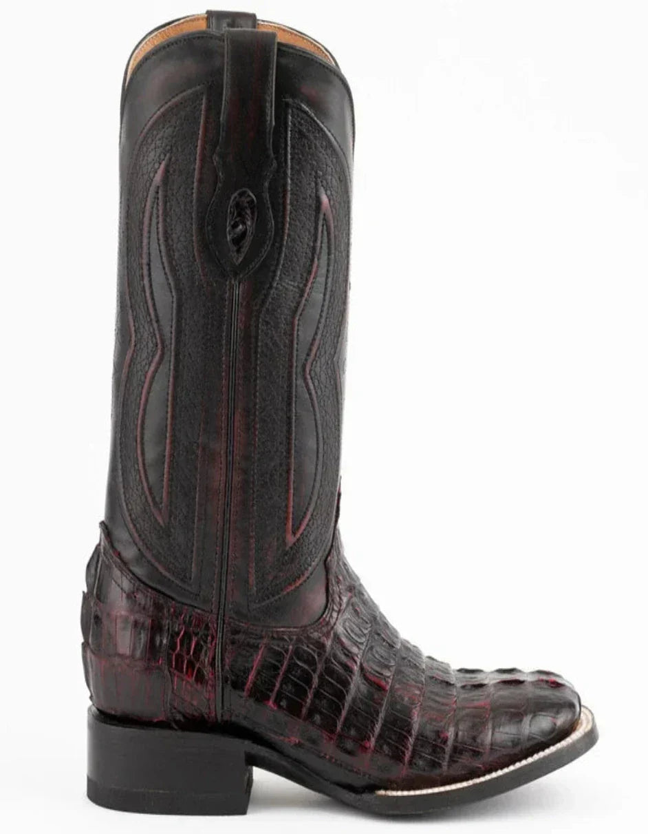 Ferrini Men's Dakota Hornback Caiman Boots - Square Toe Handcrafted Black Cherry - 9D