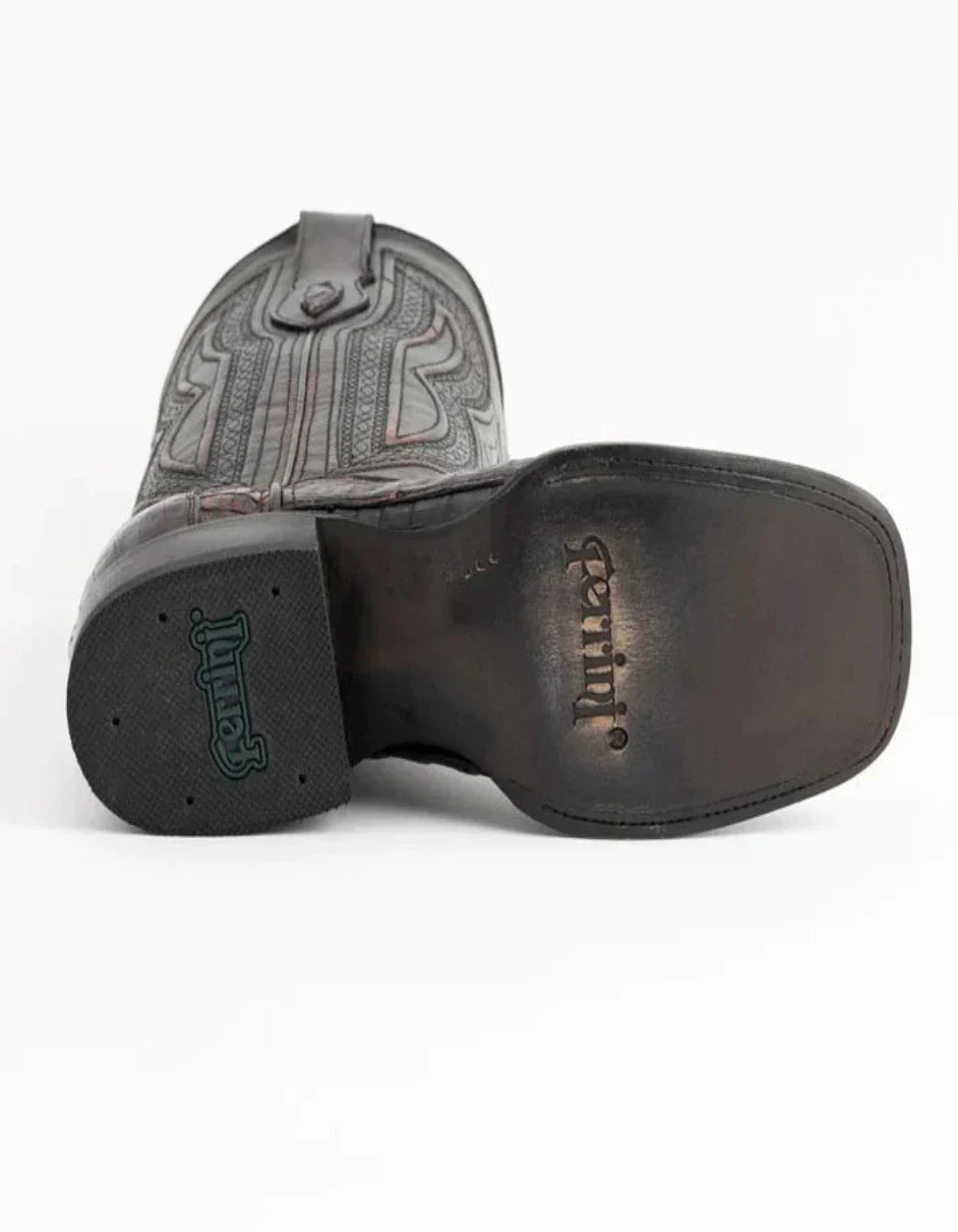 Ferrini Men's Dakota Hornback Caiman Boots - Square Toe Handcrafted Black Cherry - 9D