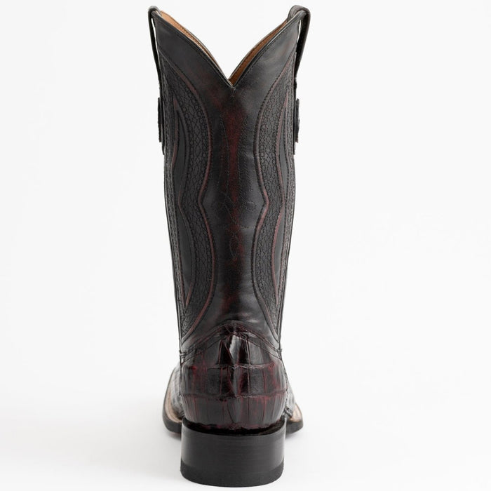 Ferrini Men's Dakota Hornback Caiman Boots - Square Toe Handcrafted Black Cherry - 6