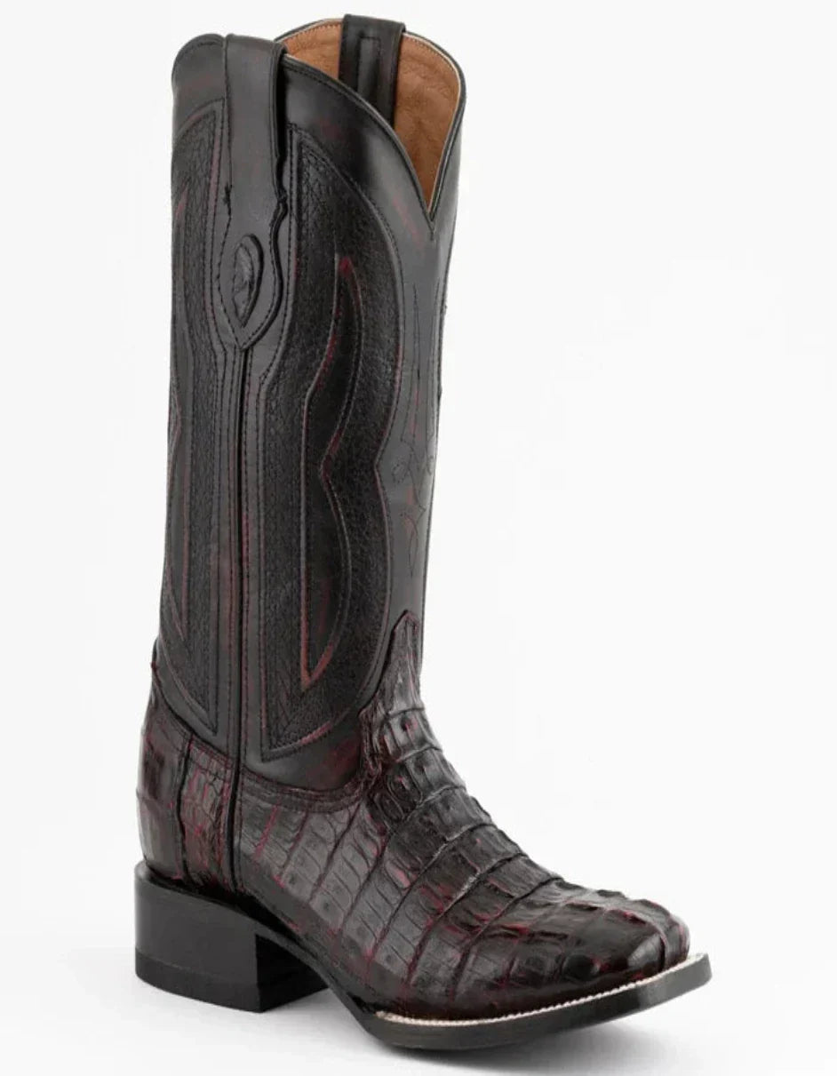 Ferrini Men's Dakota Hornback Caiman Boots - Square Toe Handcrafted Black Cherry - 9D