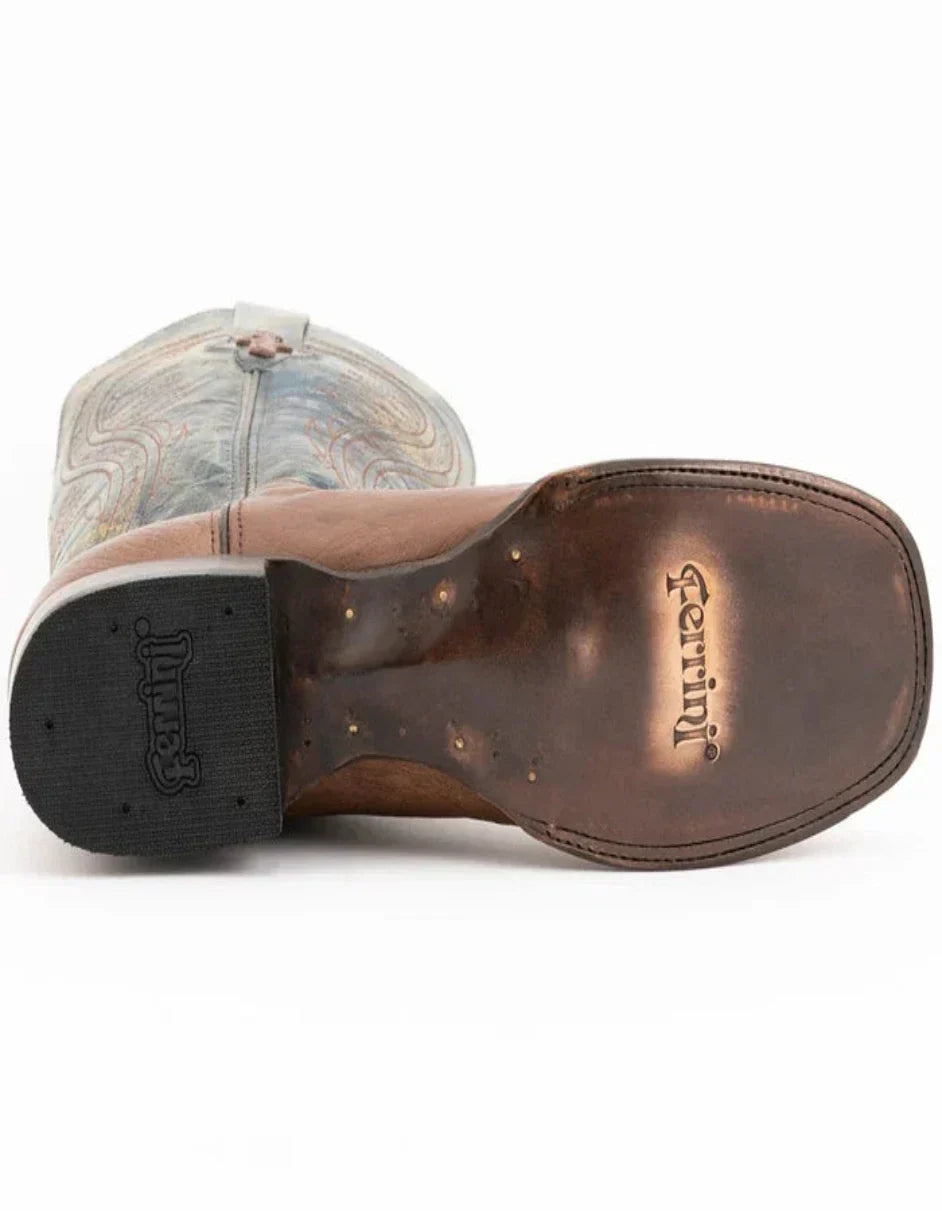 Ferrini Men's Morgan Smooth Ostrich Square Toe Boots Handcrafted - Kango Brown 1029307 - 8D