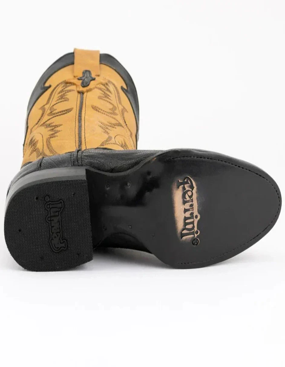 Ferrini Men's Nash Ostrich Leg Round Toe Boots Handcrafted - Black - 8D