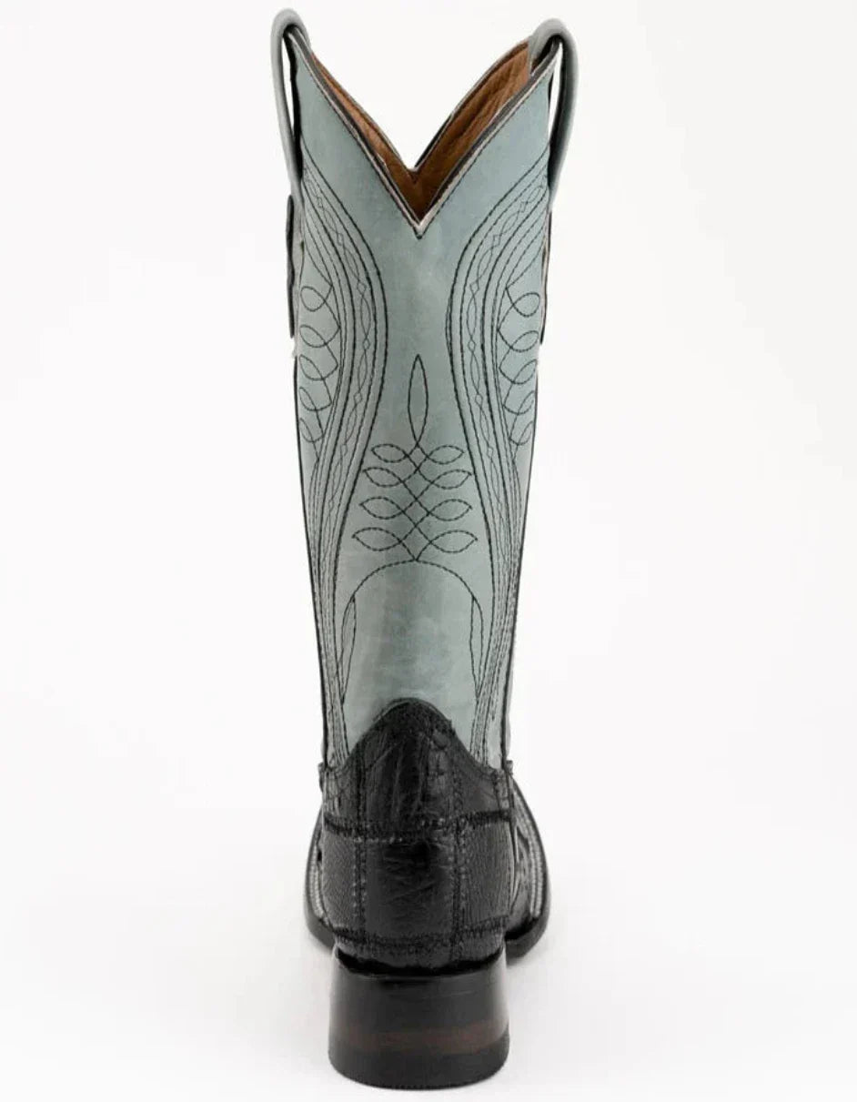 Ferrini Men's Pinto Patch Ostrich Square Toe Boots Handcrafted - Black - 8D