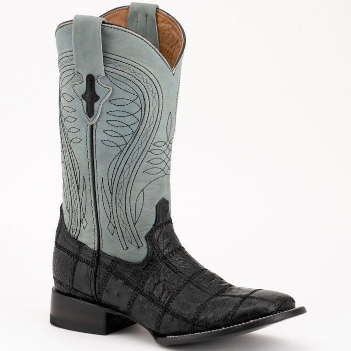 Ferrini Men's Pinto Patch Ostrich Square Toe Boots Handcrafted - Black - 6