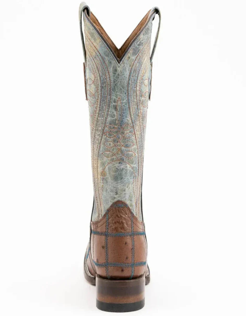 Ferrini Men's Pinto Patch Ostrich Square Toe Boots Handcrafted - Kango Brown 1169307 - 8D