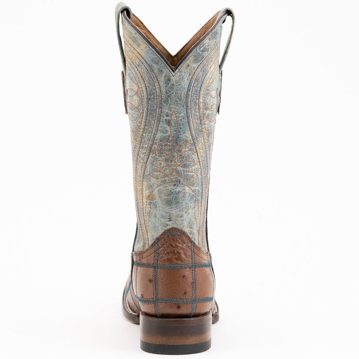 Ferrini Men's Pinto Patch Ostrich Square Toe Boots Handcrafted - Kango Brown - 6