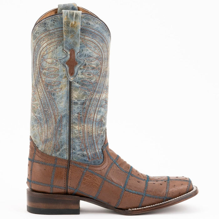 Ferrini Men's Pinto Patch Ostrich Square Toe Boots Handcrafted - Kango Brown - 6
