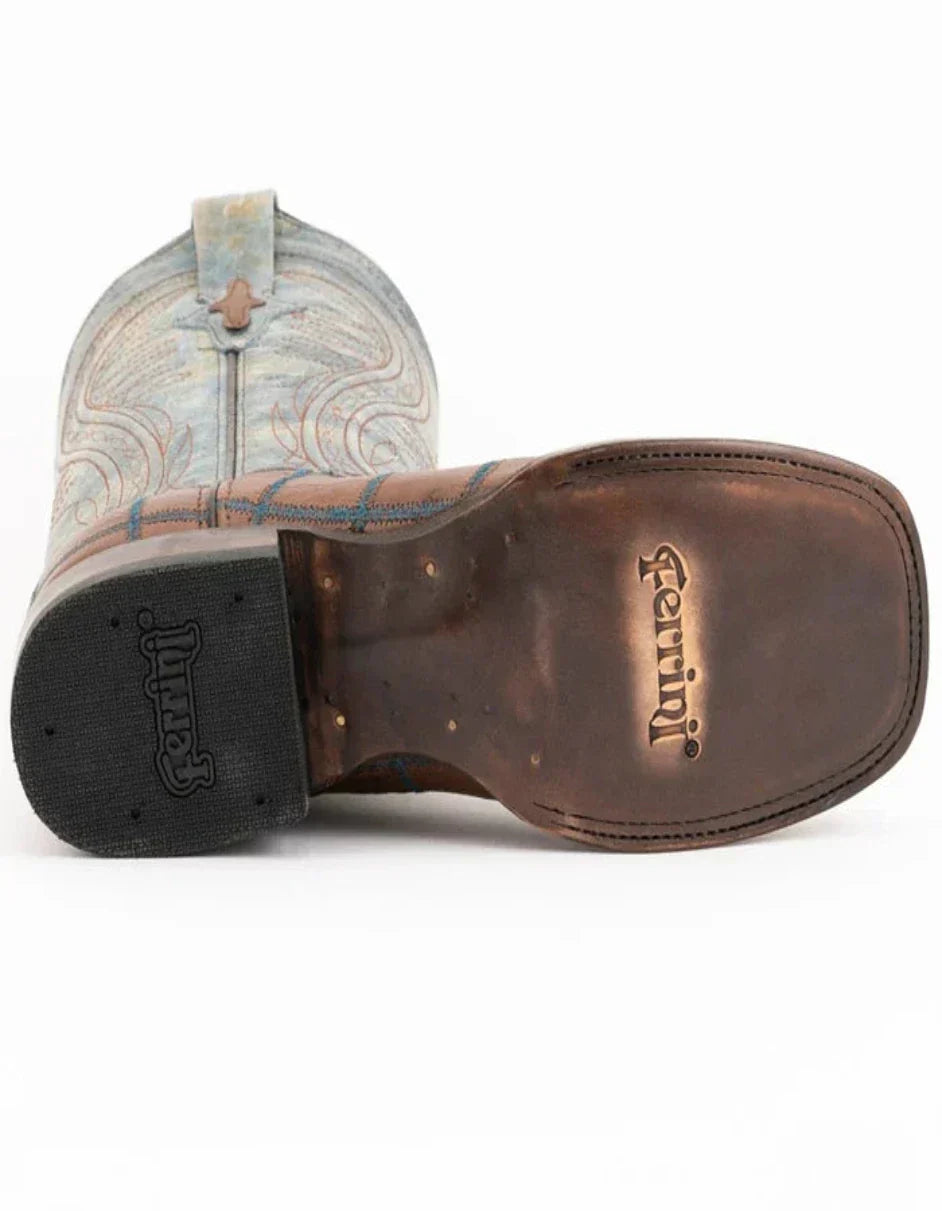 Ferrini Men's Pinto Patch Ostrich Square Toe Boots Handcrafted - Kango Brown 1169307 - 8D