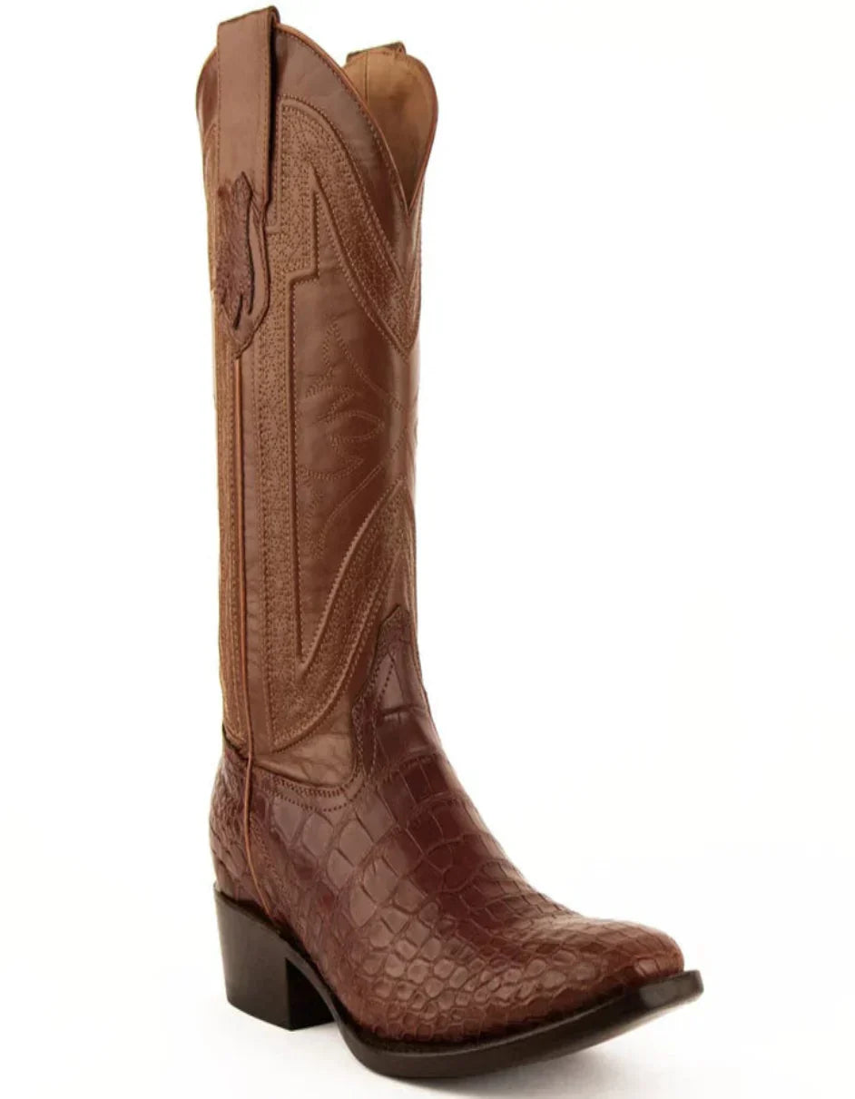 Ferrini Men's Stallion Alligator Belly Boots Narrow Square Toe Handcrafted Cognac 1077102 - 8EE