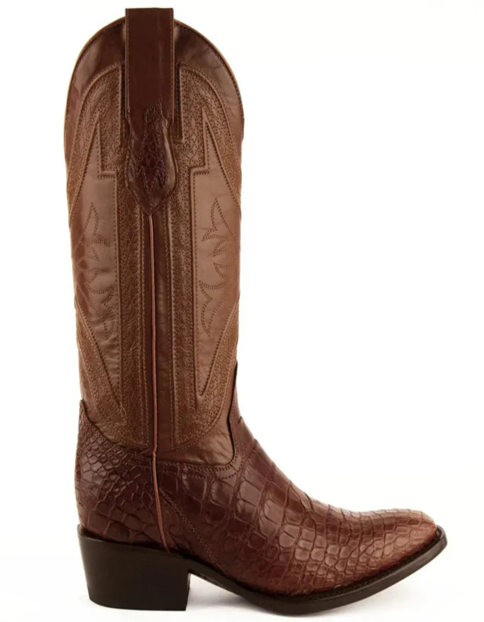 Ferrini Men's Stallion Alligator Belly Boots Narrow Square Toe Handcrafted Cognac 1077102 - 8EE