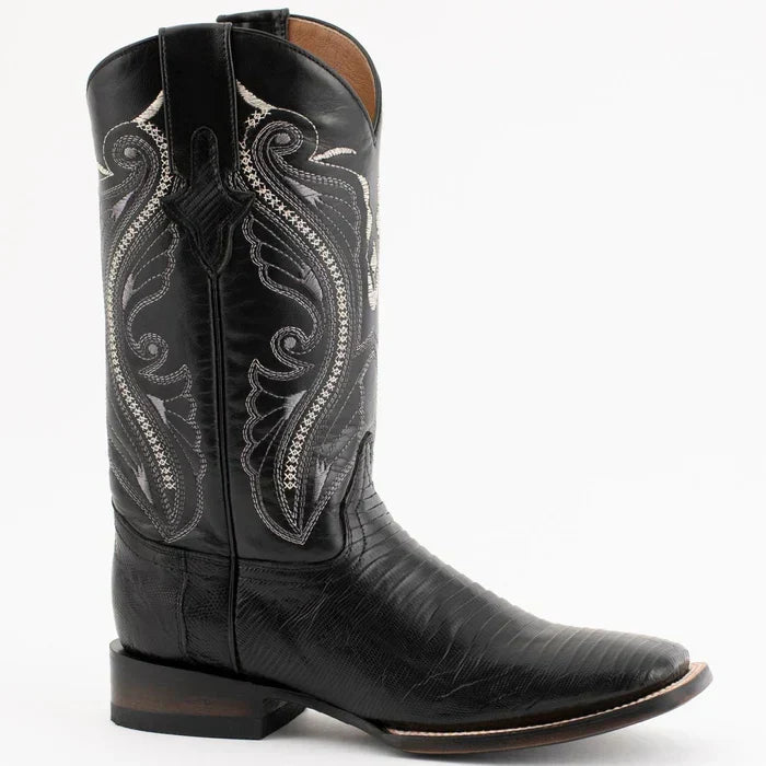 Ferrini Men's Taylor Lizard Square Toe Handcrafted - Black 1119304 - 8D