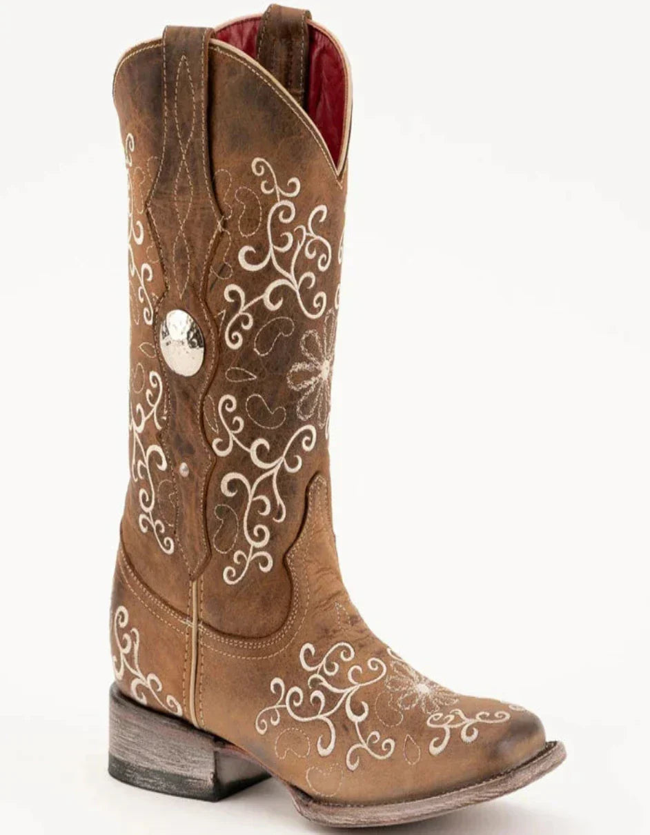 Ferrini Women's Bella Square Toe Boots Handcrafted - Brown 8229310 - 6B