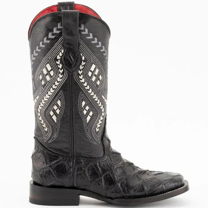 Ferrini Women's Bronco Square Toe Boots Pirarucu Fish Print - Black 9339304 - Black